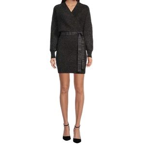 Gianni Bini | Alston Silver Metallic Tie Waist Sweater Dress NWT